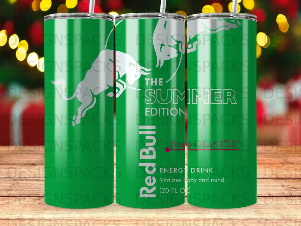 Red Bull Summer Edition Energy Drink, 20 FL OZ, with "Vitalizes body and mind" text.