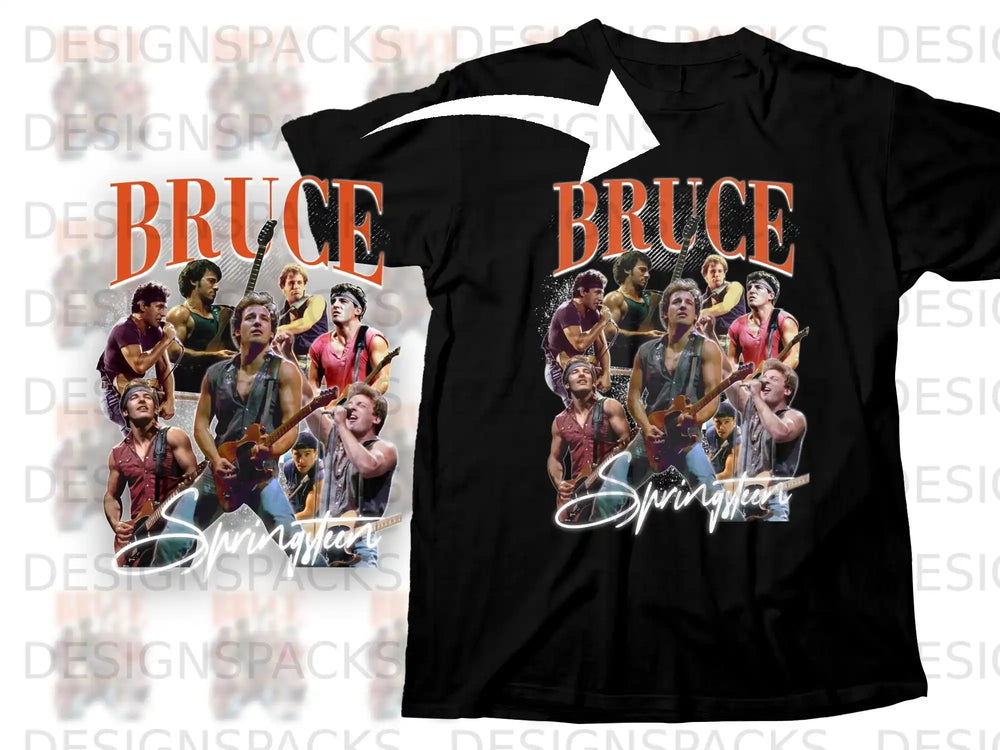 Black t-shirt featuring a collage of Bruce Springsteen performing live.