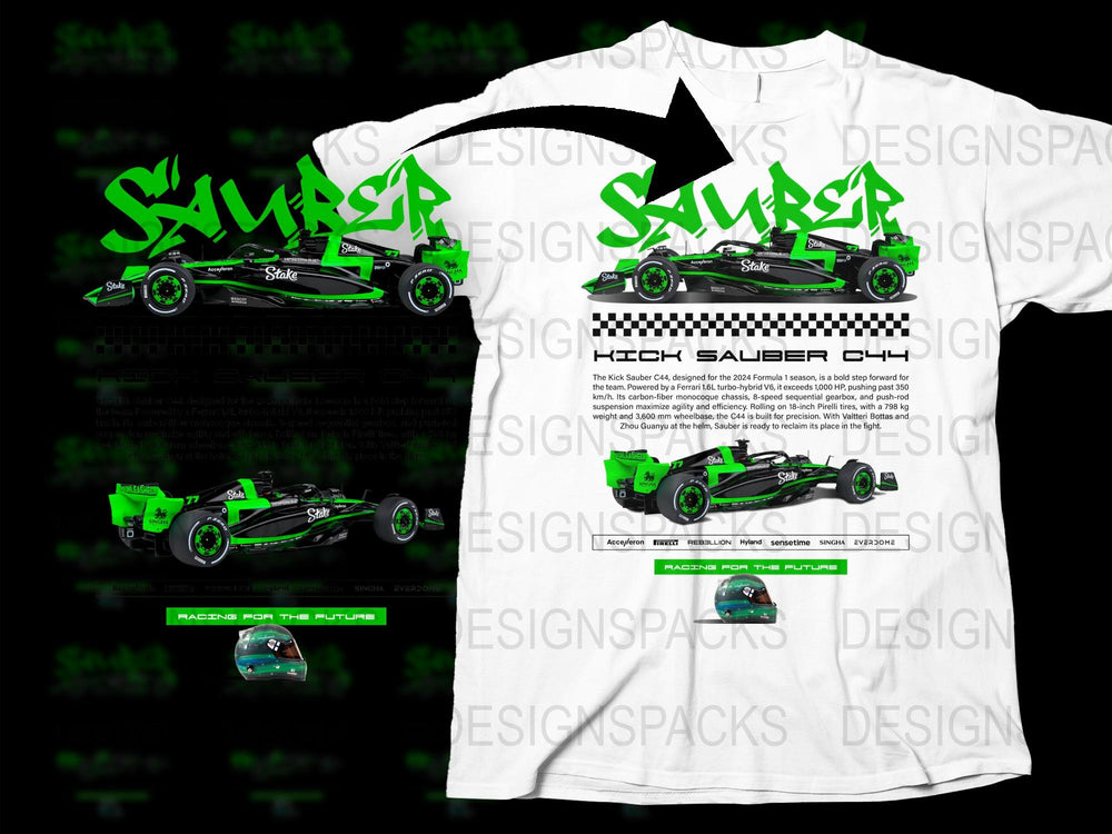 Sauber C34 Formula One Racing Car Graphic T-Shirt, Motorsport F1 Fan Apparel, Exclusive Race Car Design, Unisex White Tee