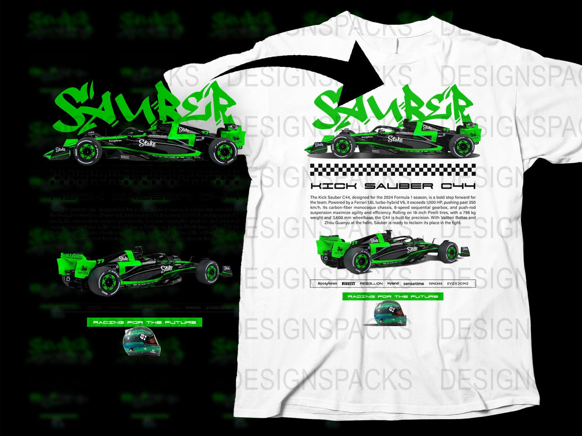 Sauber C34 Formula One Racing Car Graphic T-Shirt, Motorsport F1 Fan Apparel, Exclusive Race Car Design, Unisex White Tee