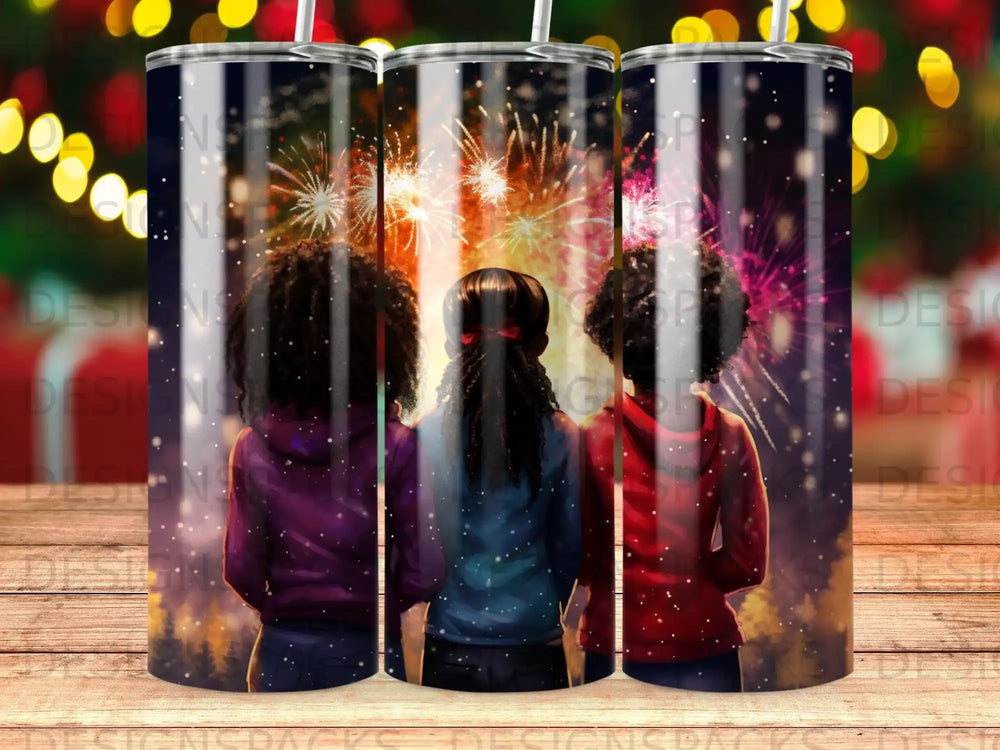 Diseño Digital de Envoltura para Vaso: Noche de Fuegos Artificiales Alegre