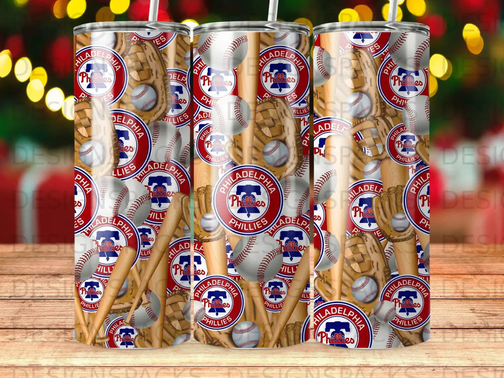 Philadelphia Phillies baseball pattern on a tumbler.