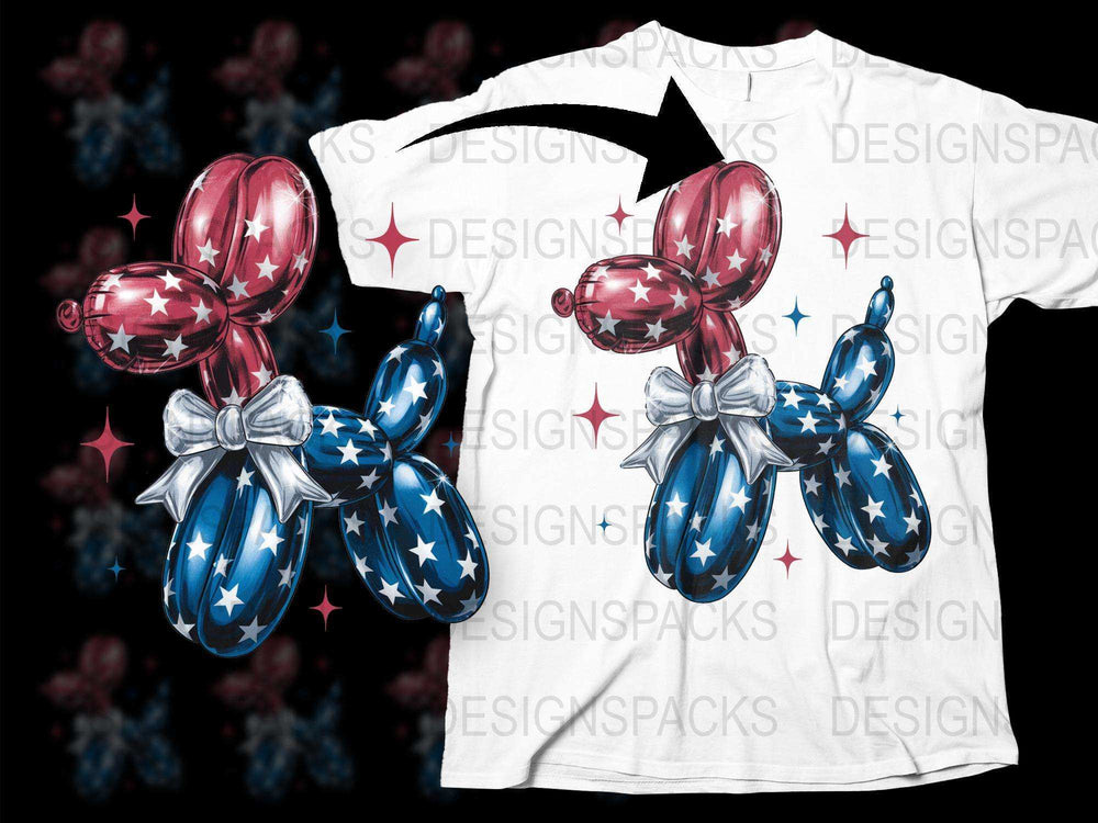 Patriotic Balloon Dog Shirt, Red White Blue Stars Graphic Tee, Unisex American Flag Design T-Shirt for Adults