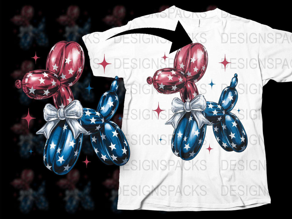 Patriotic Balloon Dog Shirt, Red White Blue Stars Graphic Tee, Unisex American Flag Design T-Shirt for Adults