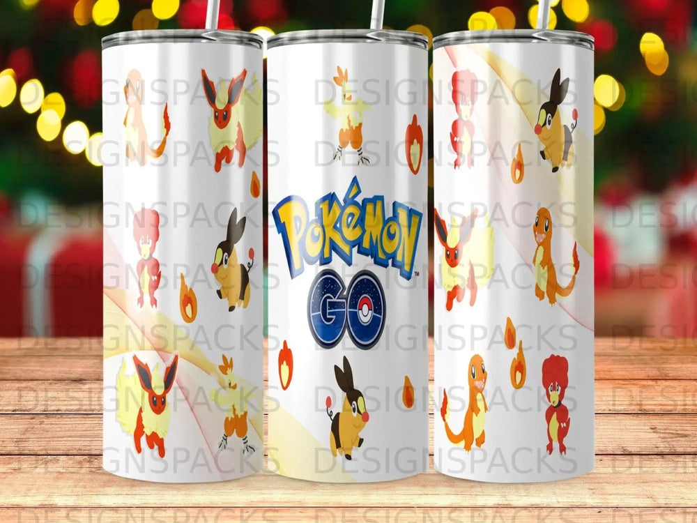 Pokémon Go tumbler featuring Pikachu and other characters.