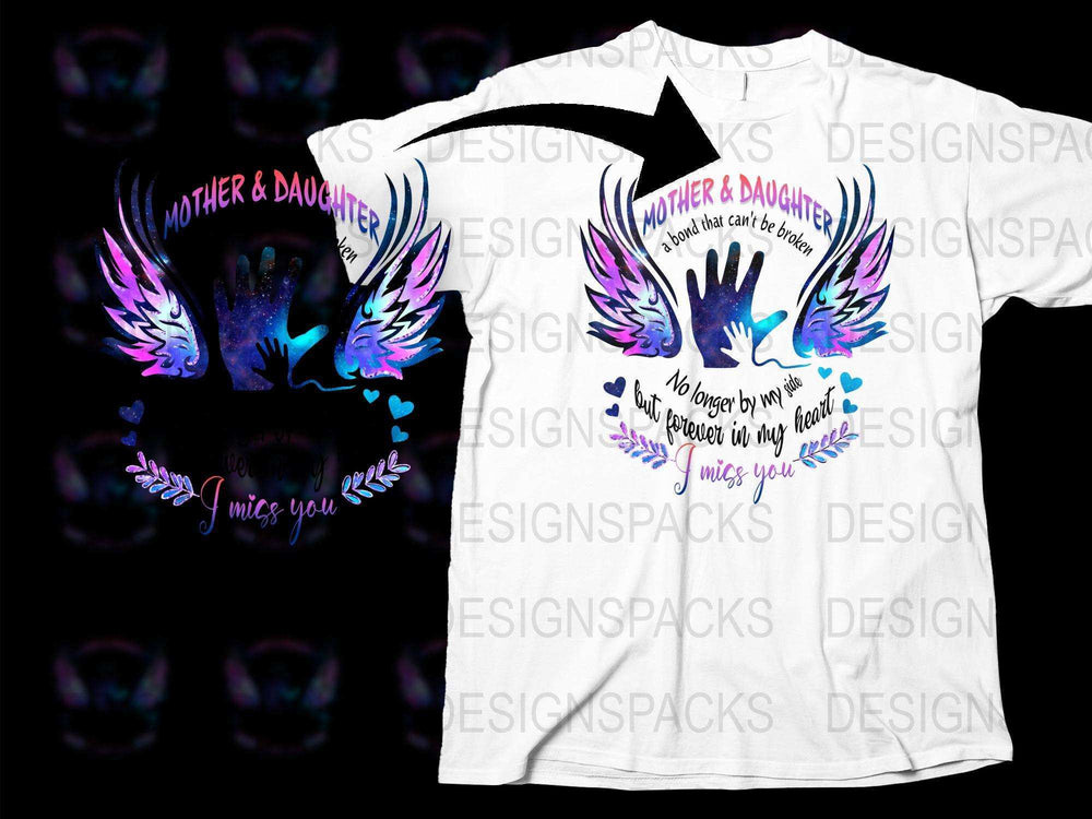Mother Daughter Matching T-Shirts, Angel Wings Graphic, Memorial Quote Tops, Handprint Design, Family Love Apparel