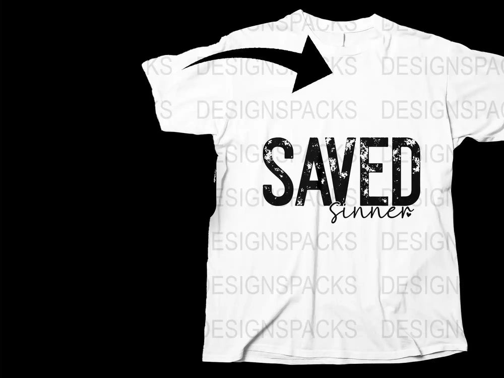 Saved Sinner Graphic T-Shirt, White Tee, Christian Apparel, Trendy Religious Fashion, Modern Spiritual Clothing for Men and Women