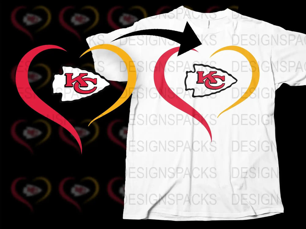 Kansas City Football Team Logo T-Shirt, Heart Graphic, Unisex White Tee, Sports Apparel
