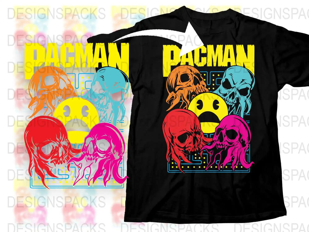 Retro Pacman Skull T-Shirt, Colorful Vintage Arcade Game Tee, Graphic Unisex T-Shirt, Cool Gamer Gift