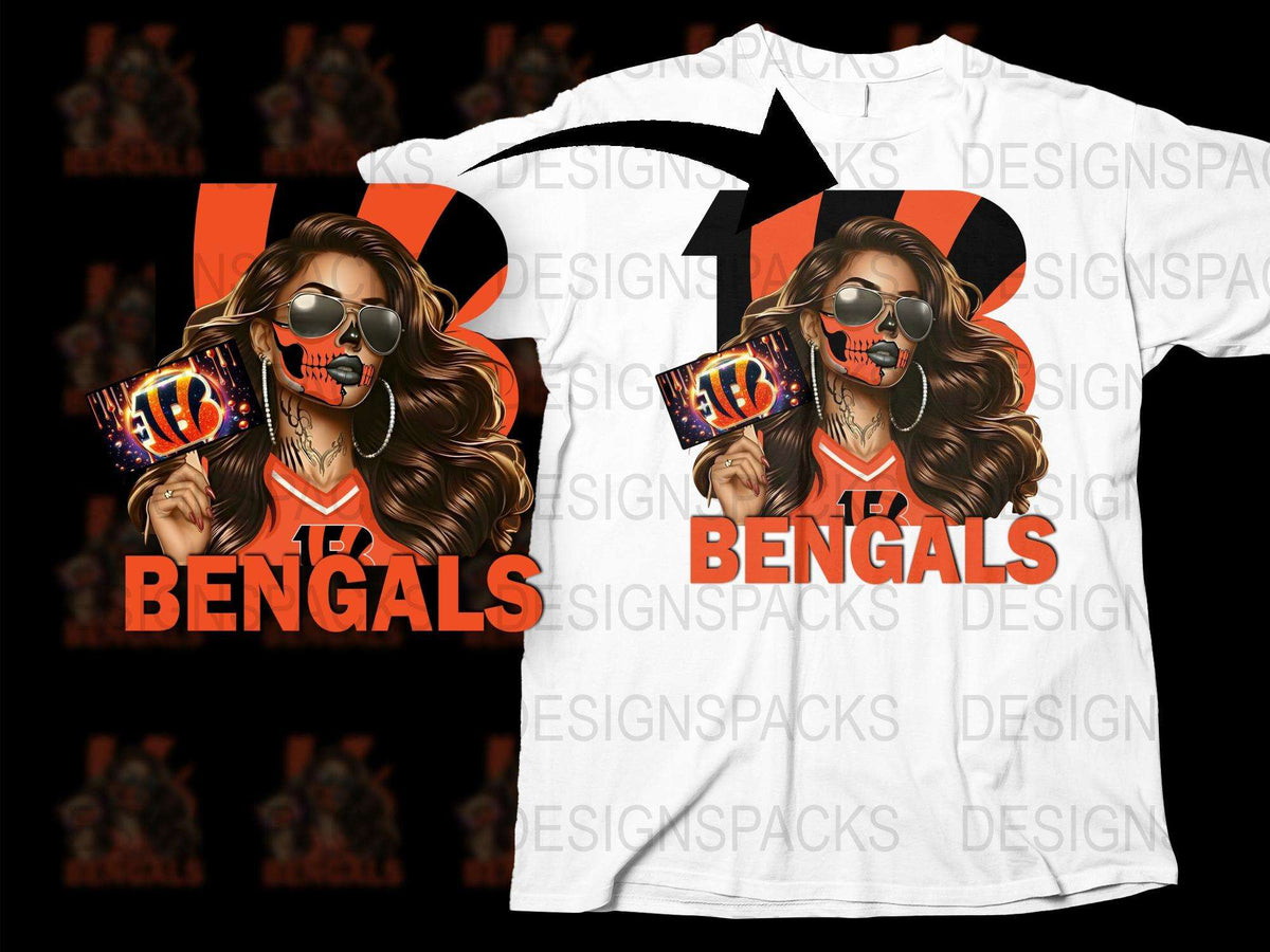 Stylish Bengals Fan T-Shirt, Cool Sunglasses and Face Mask Design, Trendy Women's Fashion Top, Sporty Casual Wear