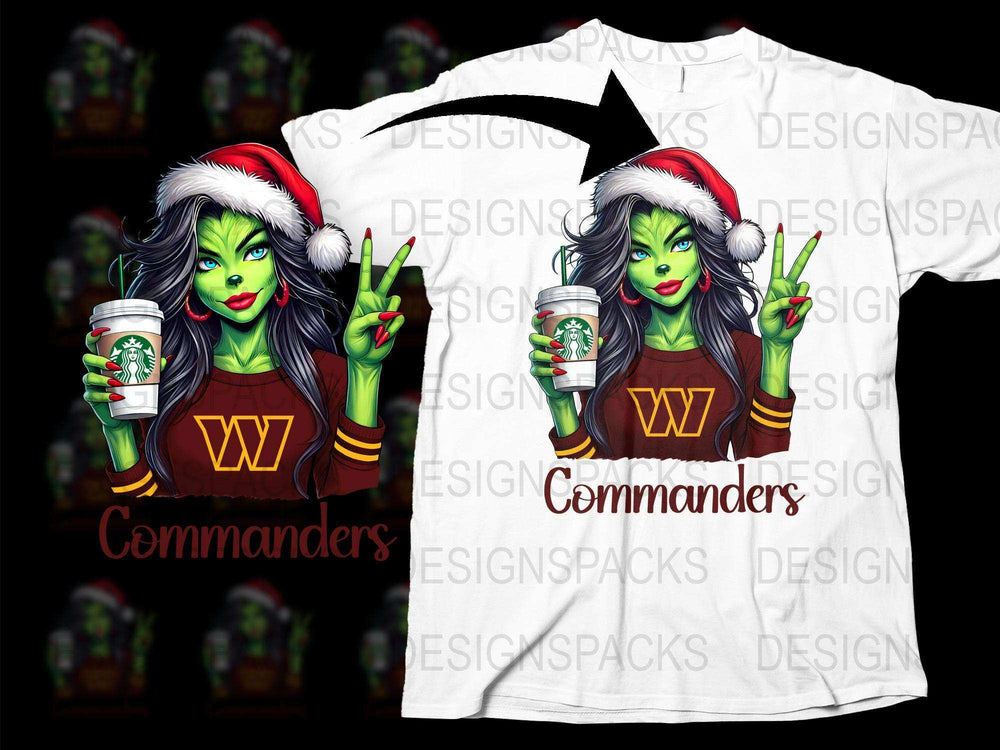 Festive Holiday T-Shirt, Green Witch with Coffee, Santa Hat, Winter Fashion, Fun Christmas Tee, Unique Holiday Gift Idea