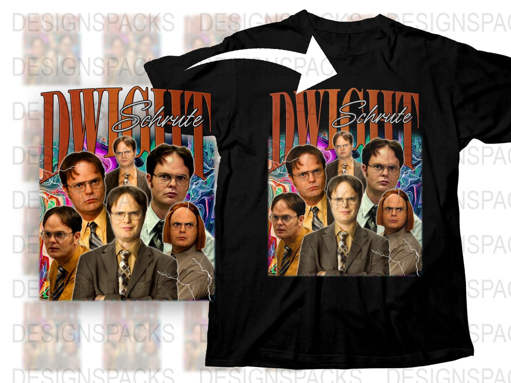 Dwight Schrute Graphic T-Shirt, Colorful TV Show Character Collage, Unique Fan Gift Idea, Unisex Cotton Tee