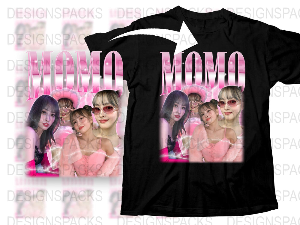 K-Pop Fashion T-Shirt, MOMO Heart Design, Cute Pink Fan Tee, Casual Trendy Unisex Apparel
