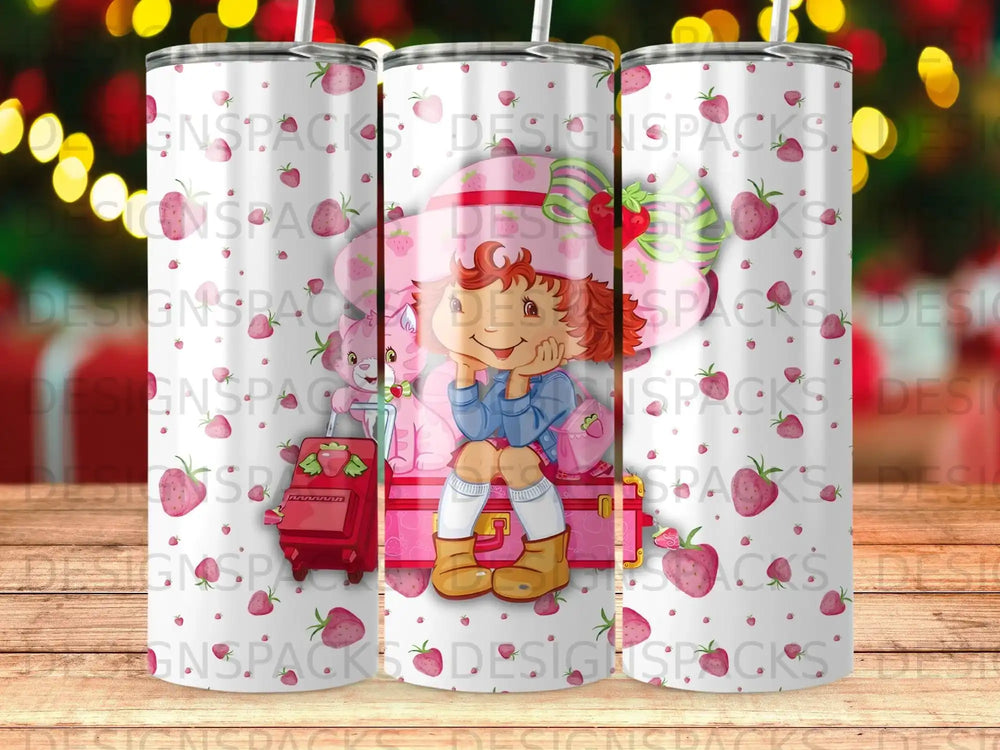 Pink Strawberry Girl Hat Suitcase Berries Pattern Design product type