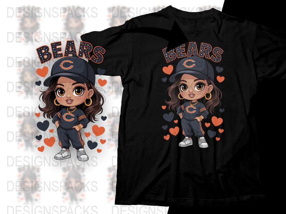 Cute Cartoon Bears Fan T-Shirt, Girls Football Graphic Tee, Sports Inspired Casual Apparel