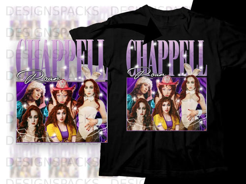 T-shirt design featuring Chappell Roan with lightning bolts and 