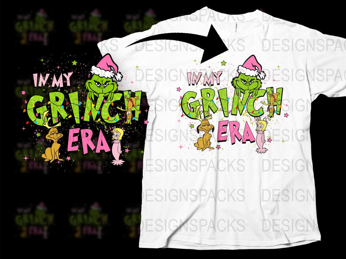 Grinch Era Christmas T-Shirt, Festive Holiday Tee, Funny Grinch and Dog Design, Colorful Winter Apparel
