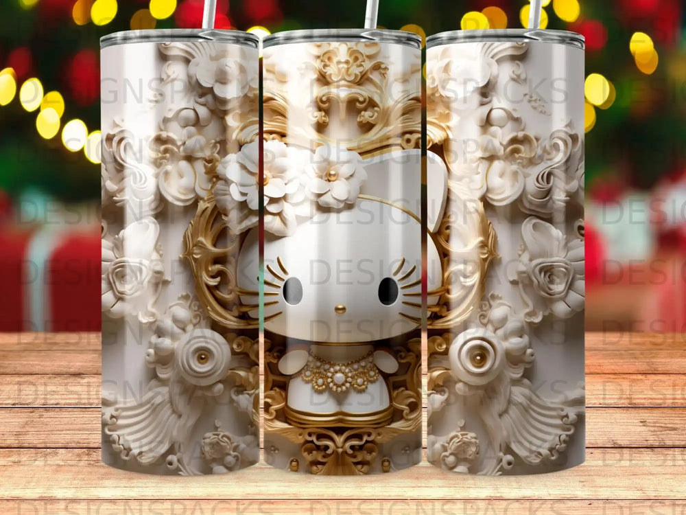 Hello Kitty portrait in ornate gold frame with floral details.