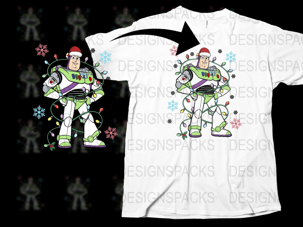 Buzz Lightyear Toy Story Themed T-Shirt, Adult and Kids Sizes, White Graphic Tee with Colorful Design, Holiday Special Edition