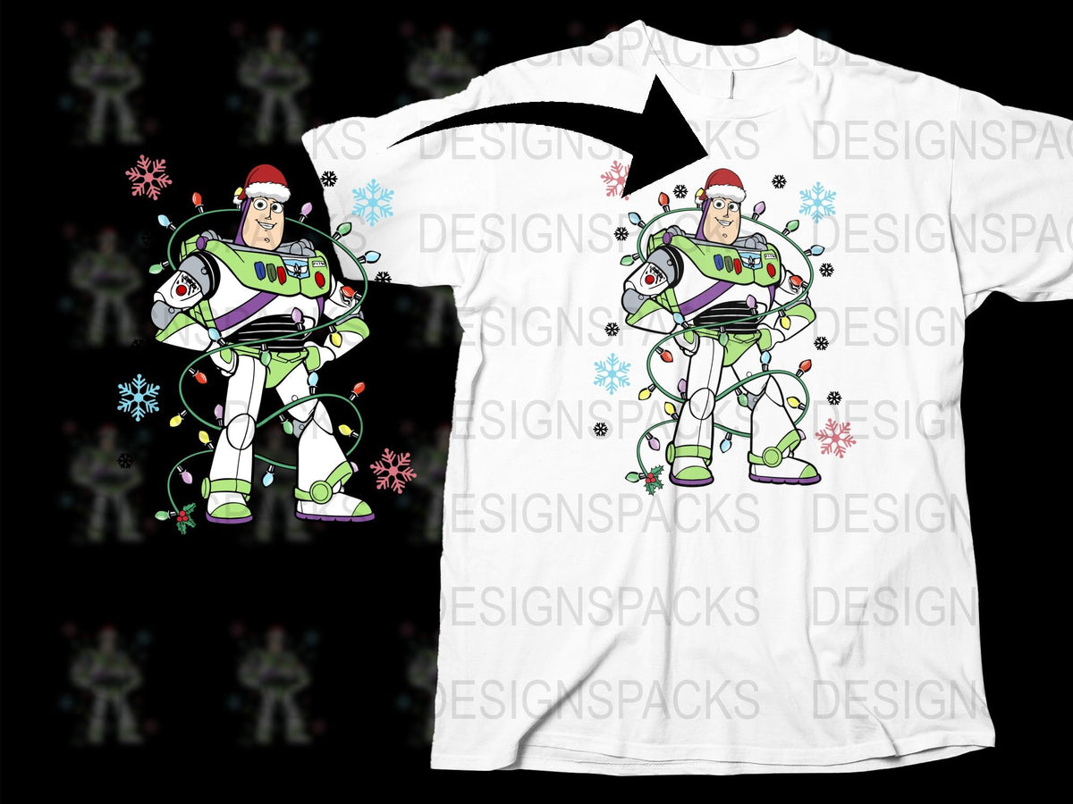 Buzz Lightyear Toy Story Themed T-Shirt, Adult and Kids Sizes, White Graphic Tee with Colorful Design, Holiday Special Edition