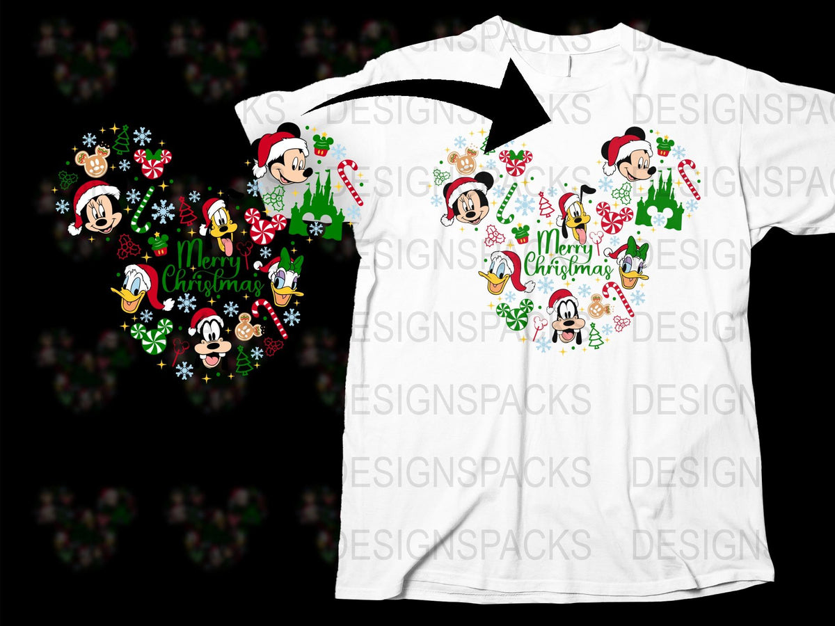 Disney Christmas T-Shirt, Mickey Mouse Holiday Tee, Festive Family Apparel, Cartoon Character Xmas Top