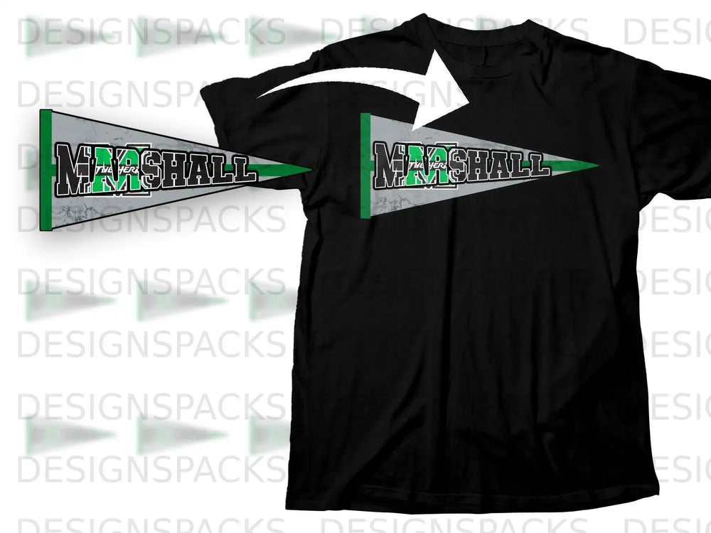 Marshall Pennant Design On Black Short Sleeve Shirt