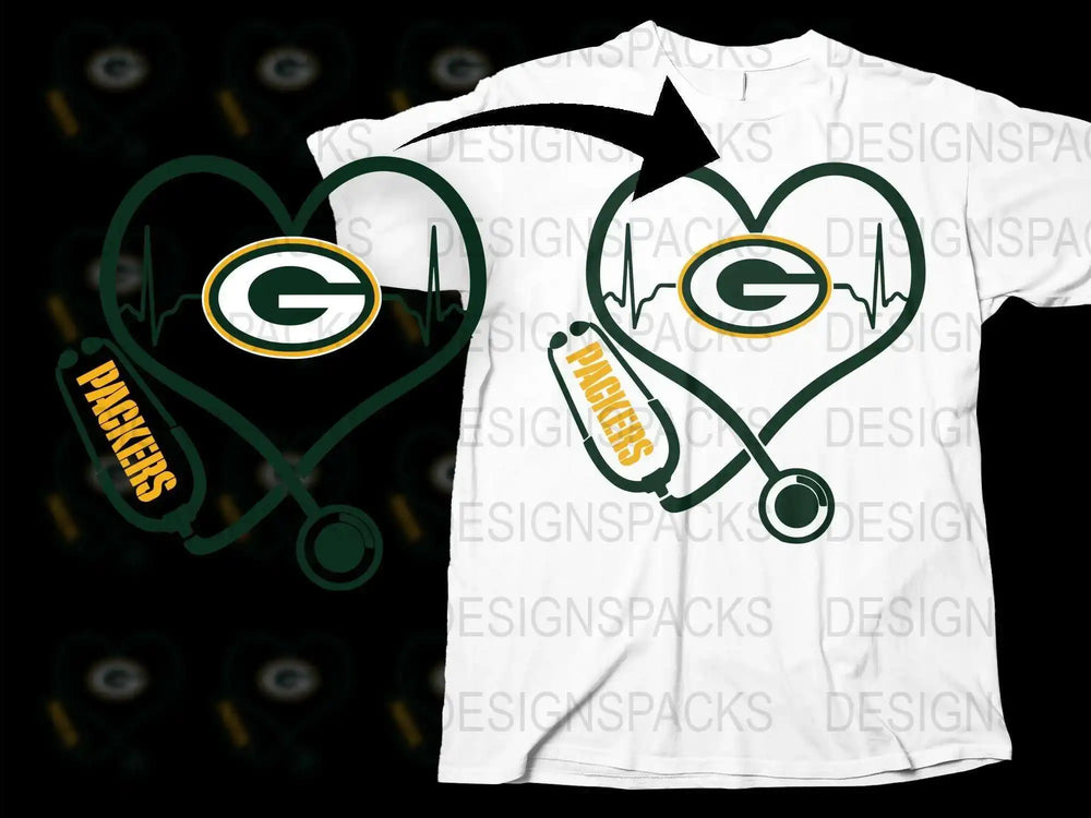 Green Bay Packers Heartbeat T-Shirt, Sports Fan Gift, Football Team Pride, Graphic Tee Design