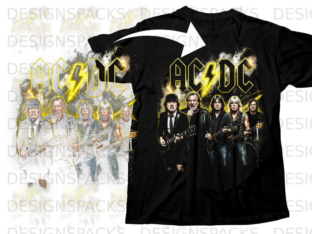 Black t-shirt featuring the AC/DC logo and a drawing of the band members.