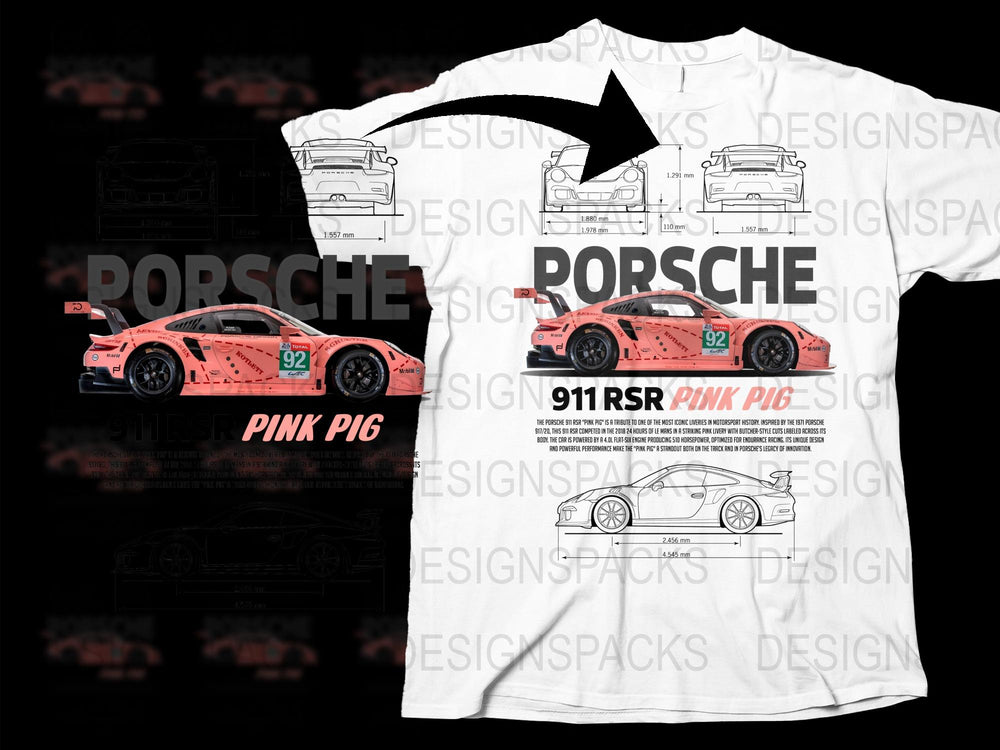 Porsche Pink Pig 911RSR Inspired Graphic T-Shirt, Automotive Racing Car Design Tee, Collector Gift Idea