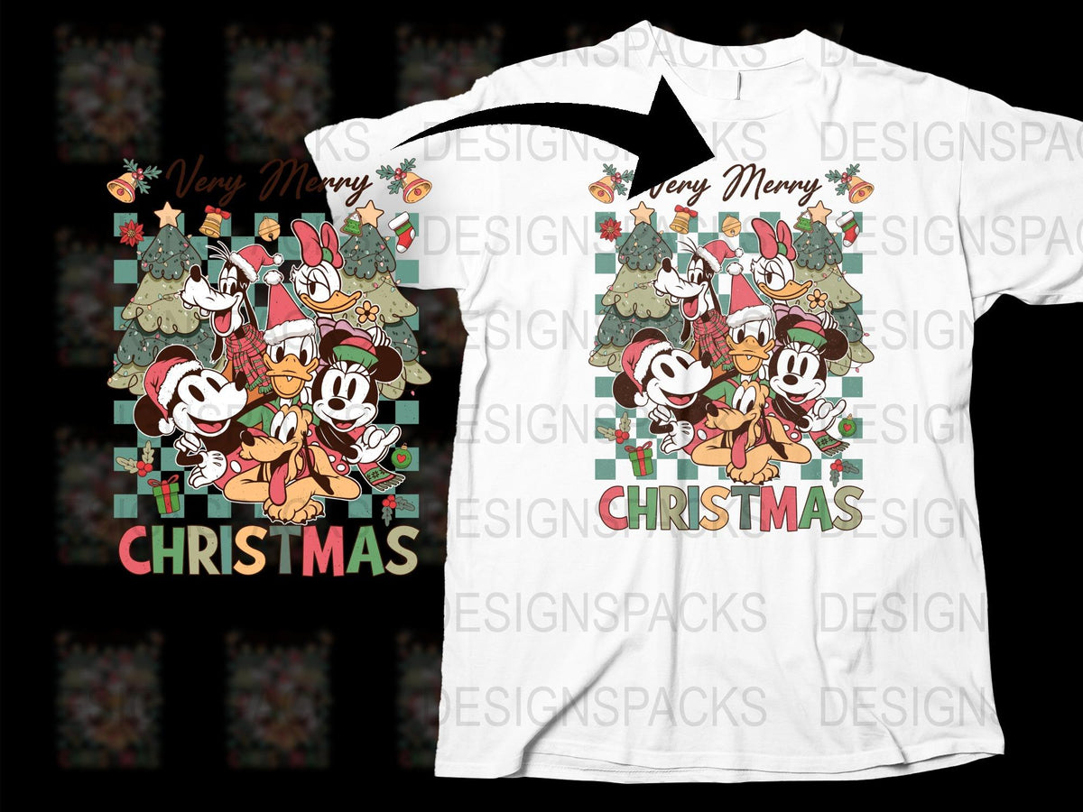 Very Merry Christmas T-Shirt Mickey Minnie Graphic Holiday Tee Festive Family Matching Outfits