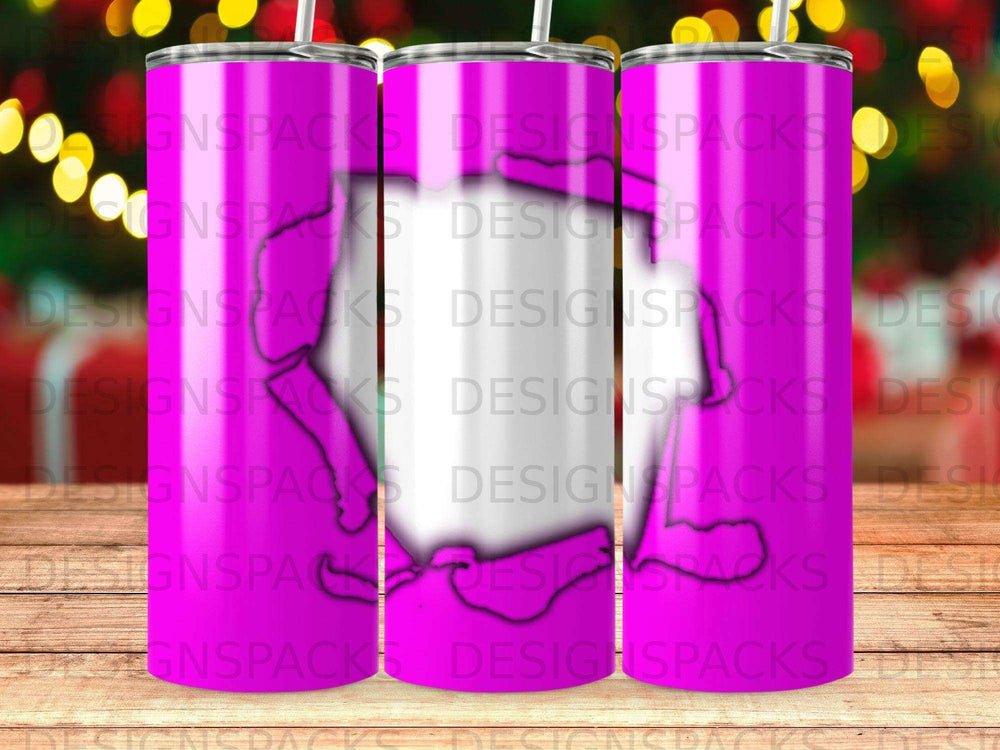 Pink tumbler with ripped paper design and "Designspacks" watermark.