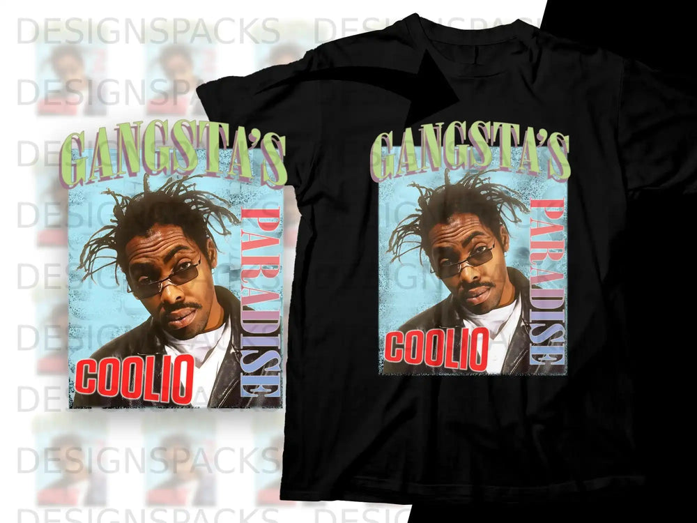 Coolio "Gangsta's Paradise" album cover graphic on a black t-shirt.