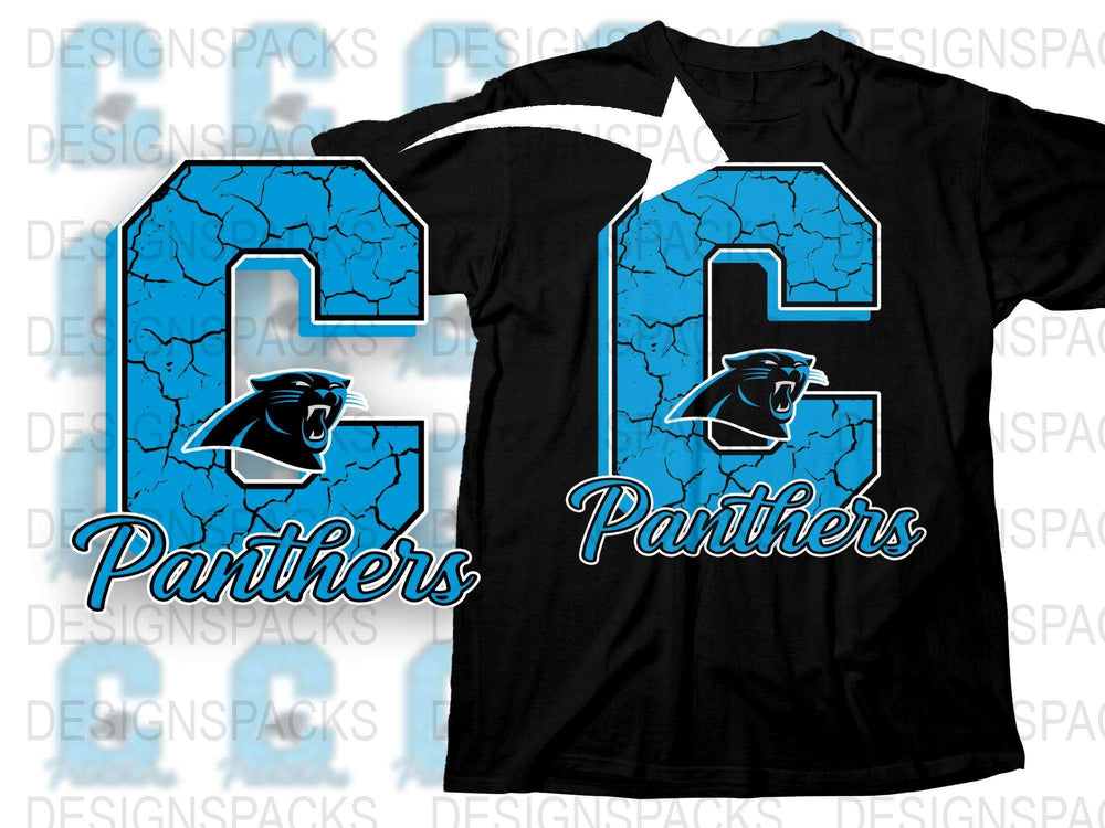 Blue Panthers T-Shirt, Cracked Effect Graphic, Sports Team Support Tee, Trendy School Spirit Wear