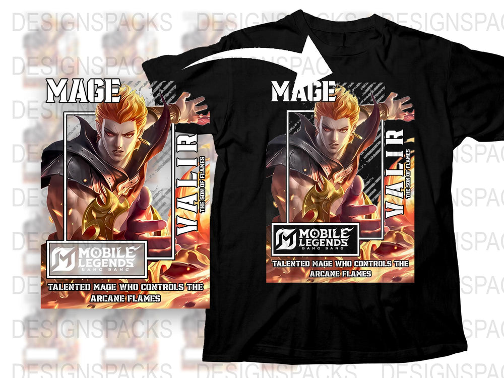 Mobile Legends Vale T-Shirt, Arcane Flames Mage Graphic Tee, Gaming Apparel, Unisex Black Cotton Shirt