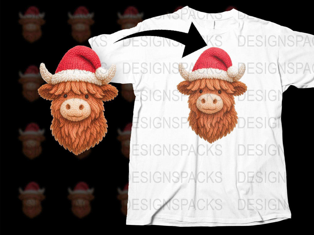 Festive Highland Cow T-Shirt, Cute Christmas Animal Print, Unisex Tee, Holiday Gift Idea, Casual Wear, Unique Design