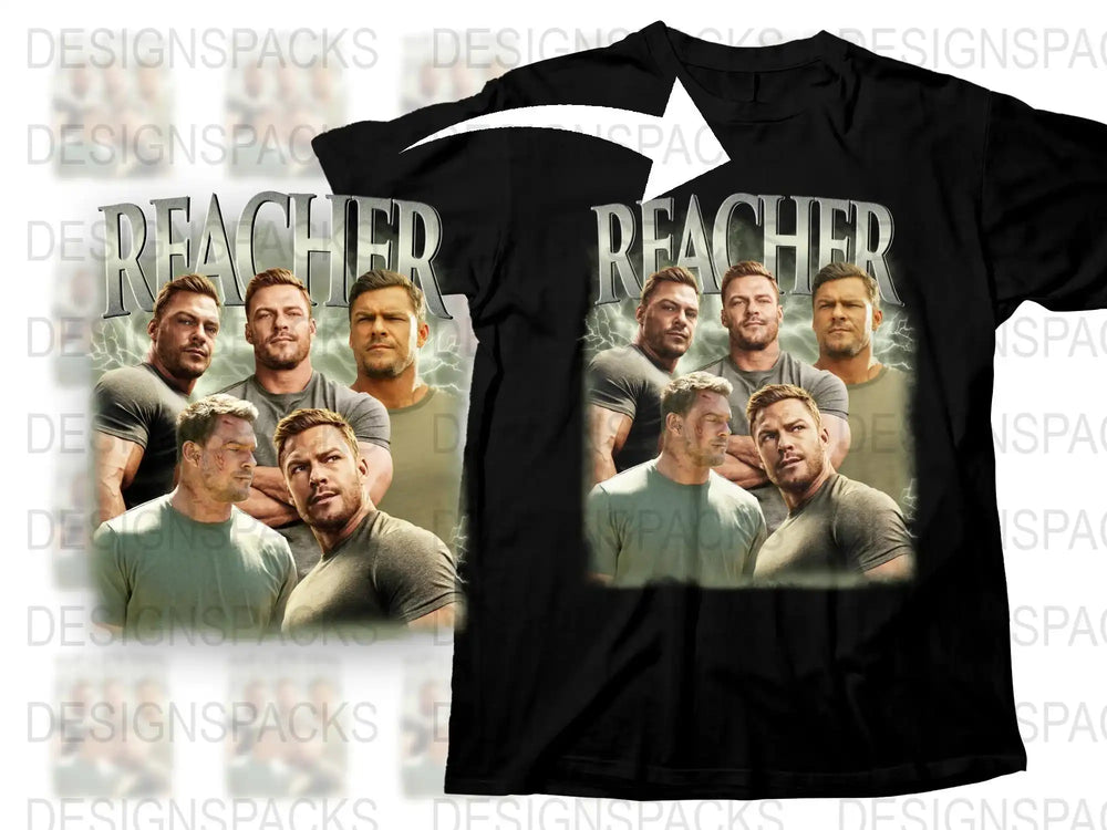Reacher Inspired Graphic T-Shirt, Multiface Bold Print, Casual Tee for Men