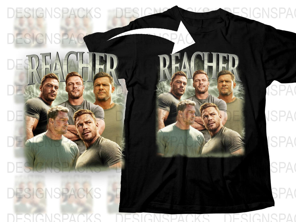 Reacher Inspired Graphic T-Shirt, Multiface Bold Print, Casual Tee for Men