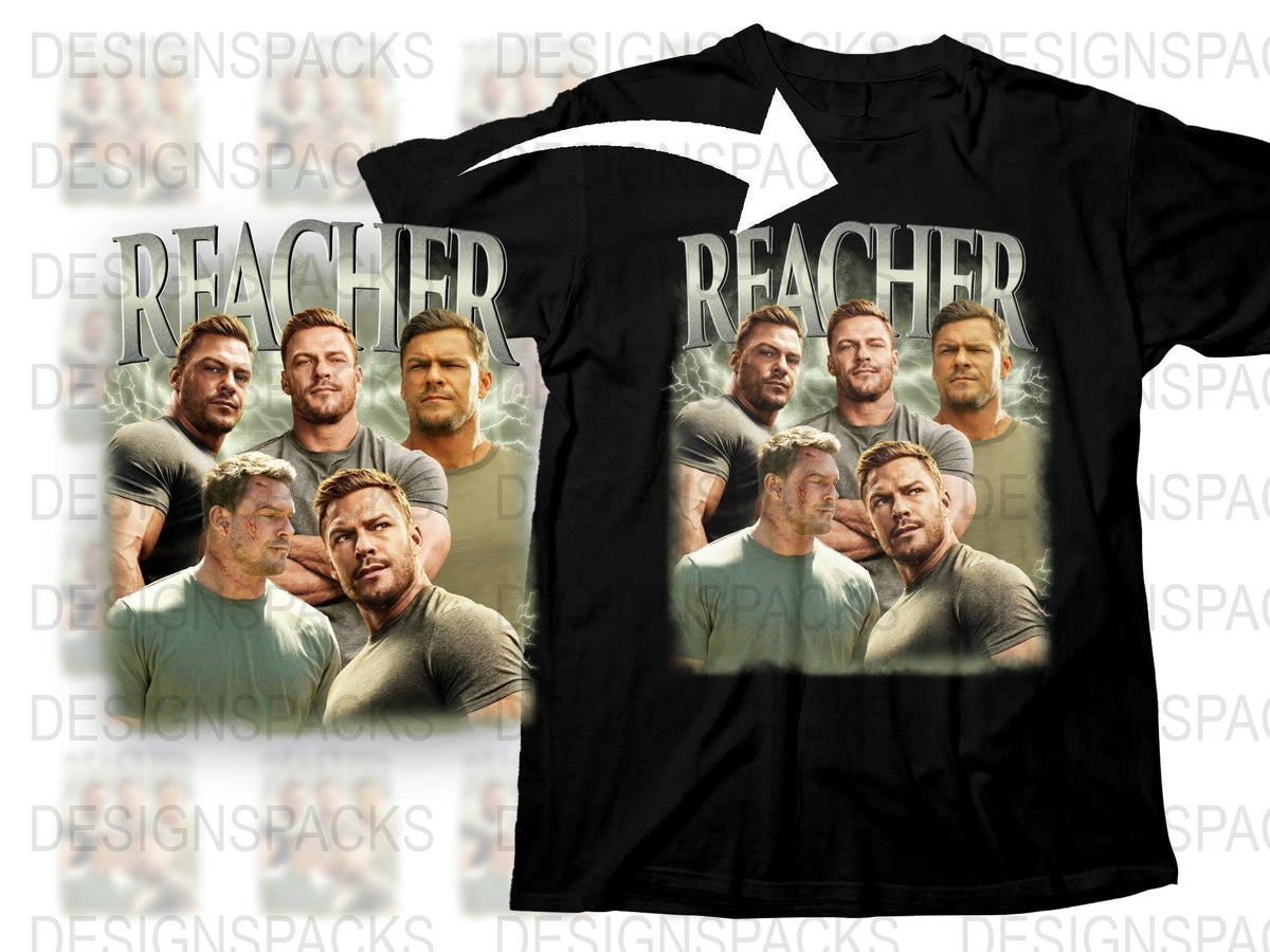 Reacher Inspired Graphic T-Shirt, Multiface Bold Print, Casual Tee for Men