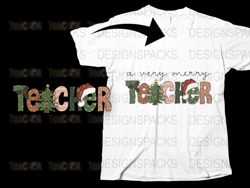 Teacher Christmas T-Shirt, Holiday Tee for Educators, Festive School Apparel with Santa Hat Design, Unisex Gift for Teachers