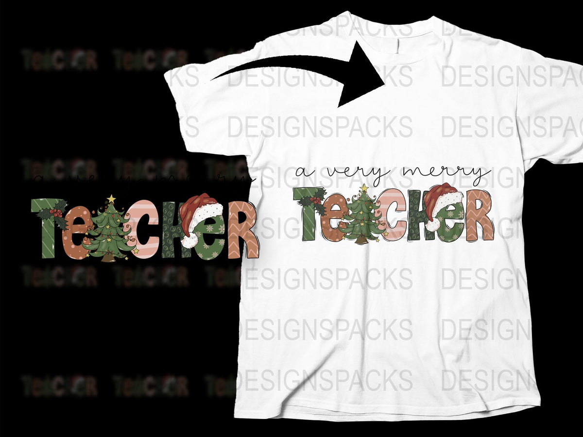 Teacher Christmas T-Shirt, Holiday Tee for Educators, Festive School Apparel with Santa Hat Design, Unisex Gift for Teachers