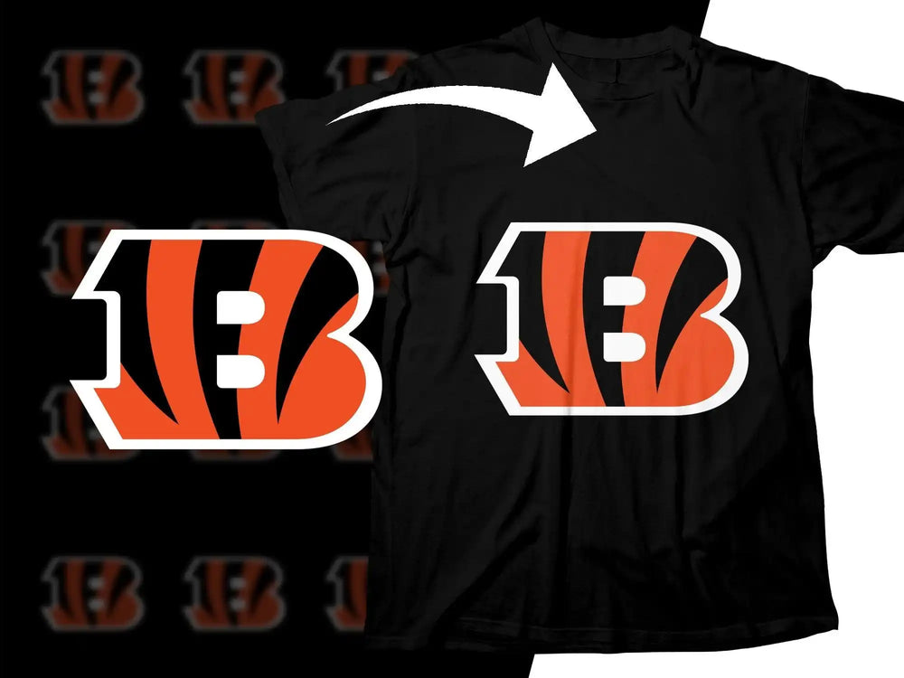 Cincinnati Bengals logo t-shirt design with orange and black tiger stripes, print-ready for DTG or DTF.