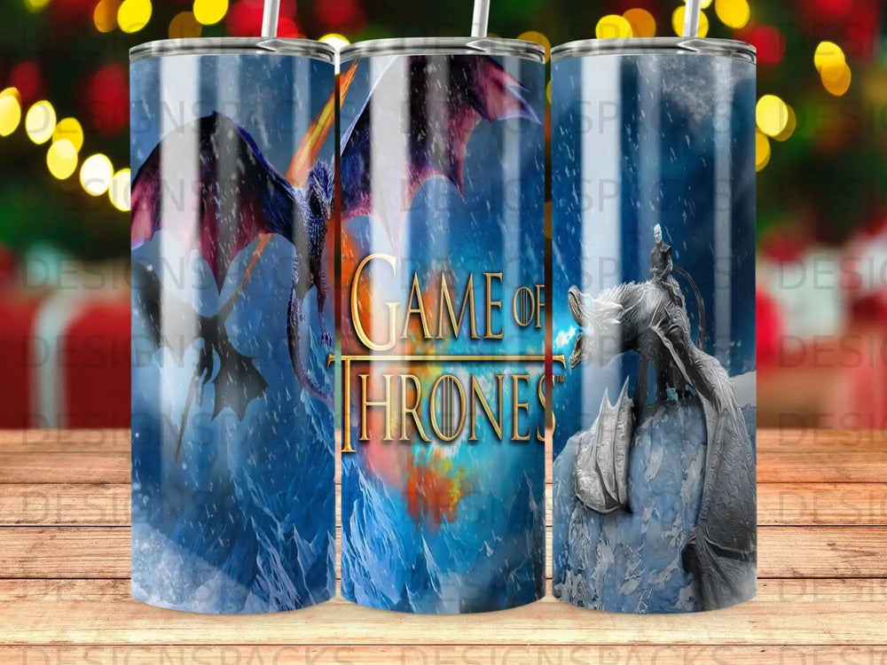 Game of Thrones tumbler with dragon and ice.