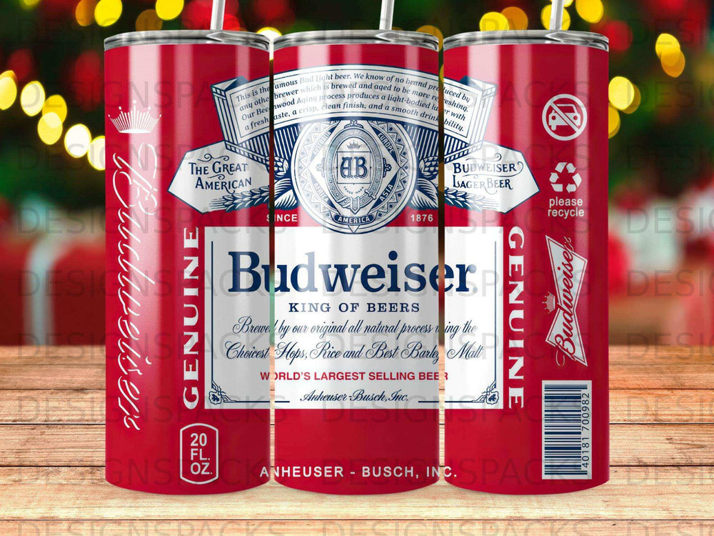 Budweiser King of Beers 20 oz tumbler with label and logos.