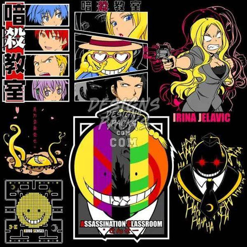 Assassination Classroom anime designs bundle with Irina Jelavic, Koro Sensei, and DTF/DTG print-ready graphics