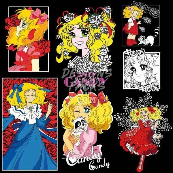 Candy Candy anime character designs for DTF, DTG, embroidery, and tumbler wraps — print-ready PNG, SVG, PES