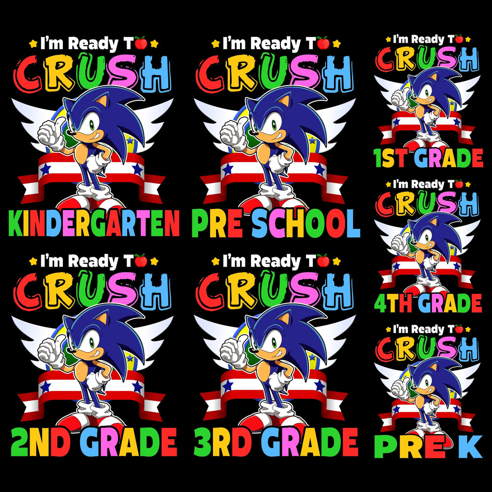 7 Back to School Grade Sonic Ready To Crush Kids Designs Bundle PNG
