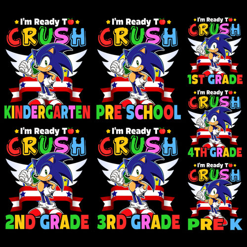 7 Back to School Grade Sonic Ready To Crush Kids Designs Bundle PNG
