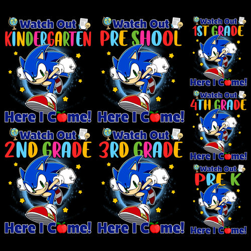 7 Back to School Sonic Watch Out Kids Designs Bundle PNG