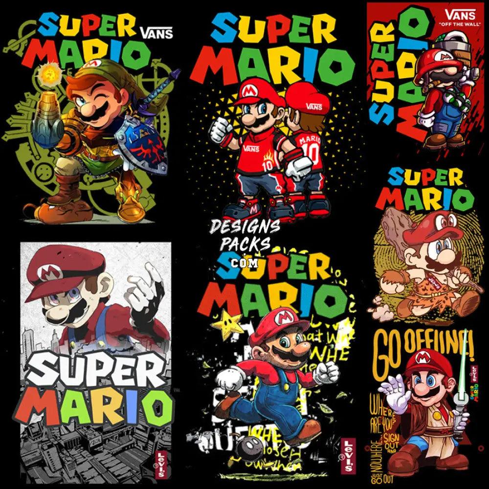 7 Gaming Brand Mario Streetwear Designs Bundle Png + Psd