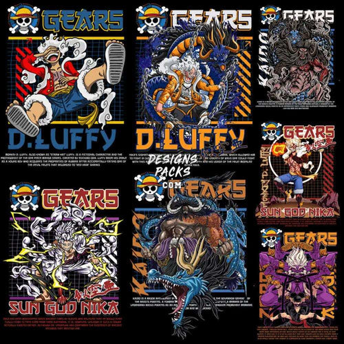 7 One Piece Anime Streetwear Designs Bundle Png + Psd